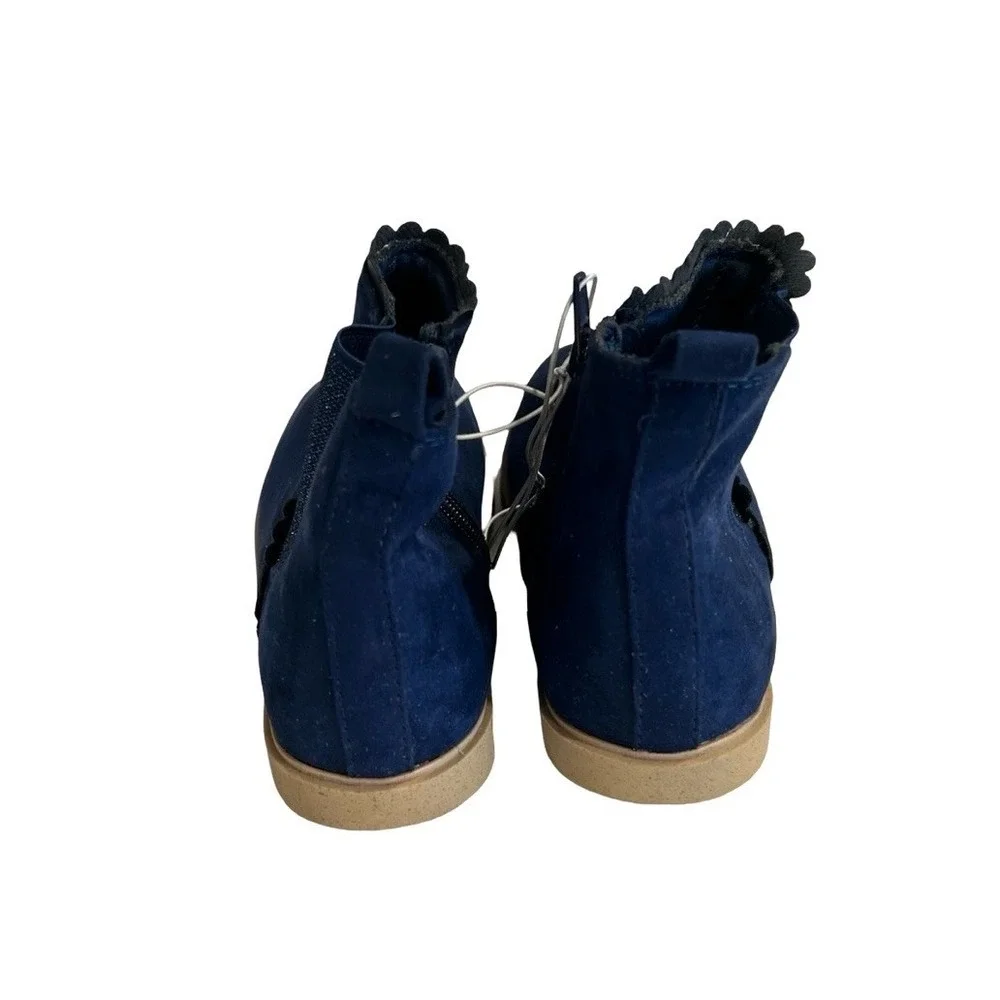 Tucker + Tate Scalloped‎ Chelsea Boots Navy Blue Faux Suede Kids Size 1 M